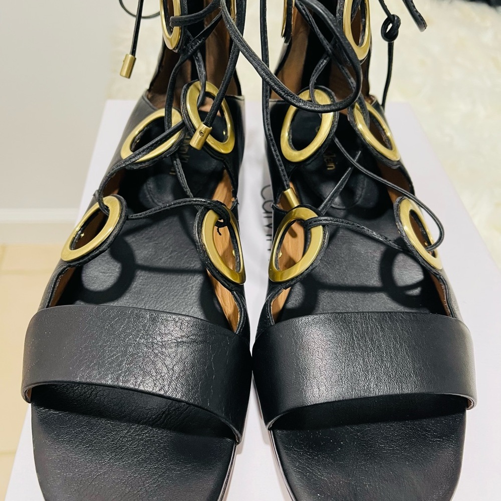 Calvin Klein Black and Gold Gladiator Sandals